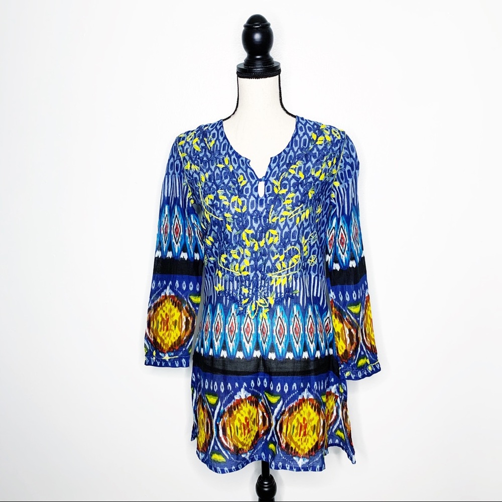 SIMI Bohemian Embroidered Patterned Tunic Dress Sm